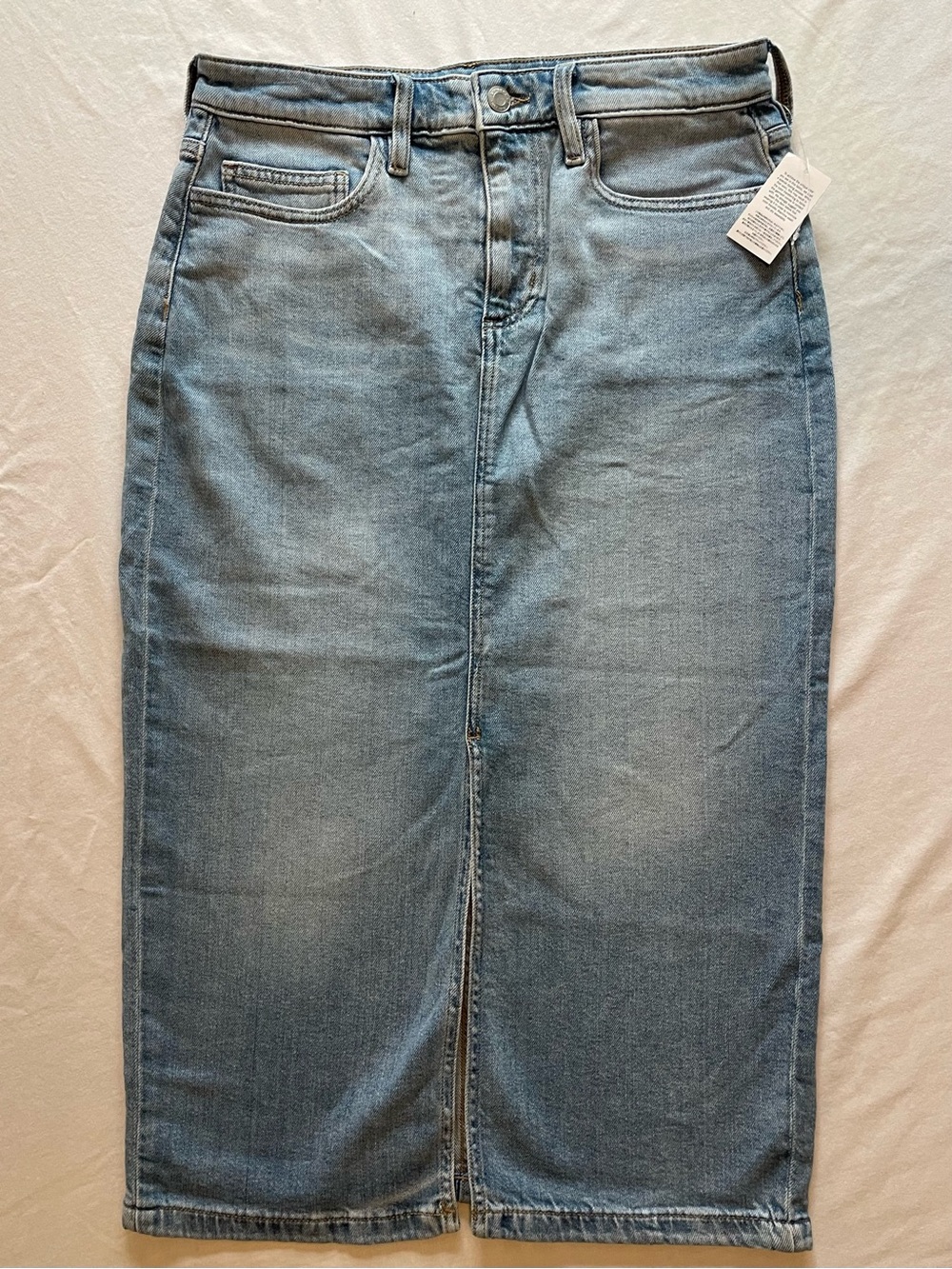 Lands' End Light Blue Denim Midi Skirt with Front Slit NWOT